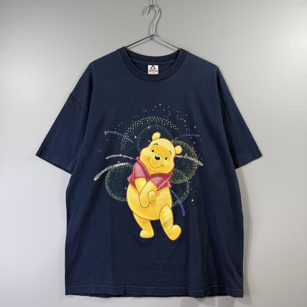 Disney Winnie The Pooh Shirt Mens XL Blue Fireworks Graphic Cartoon Tee